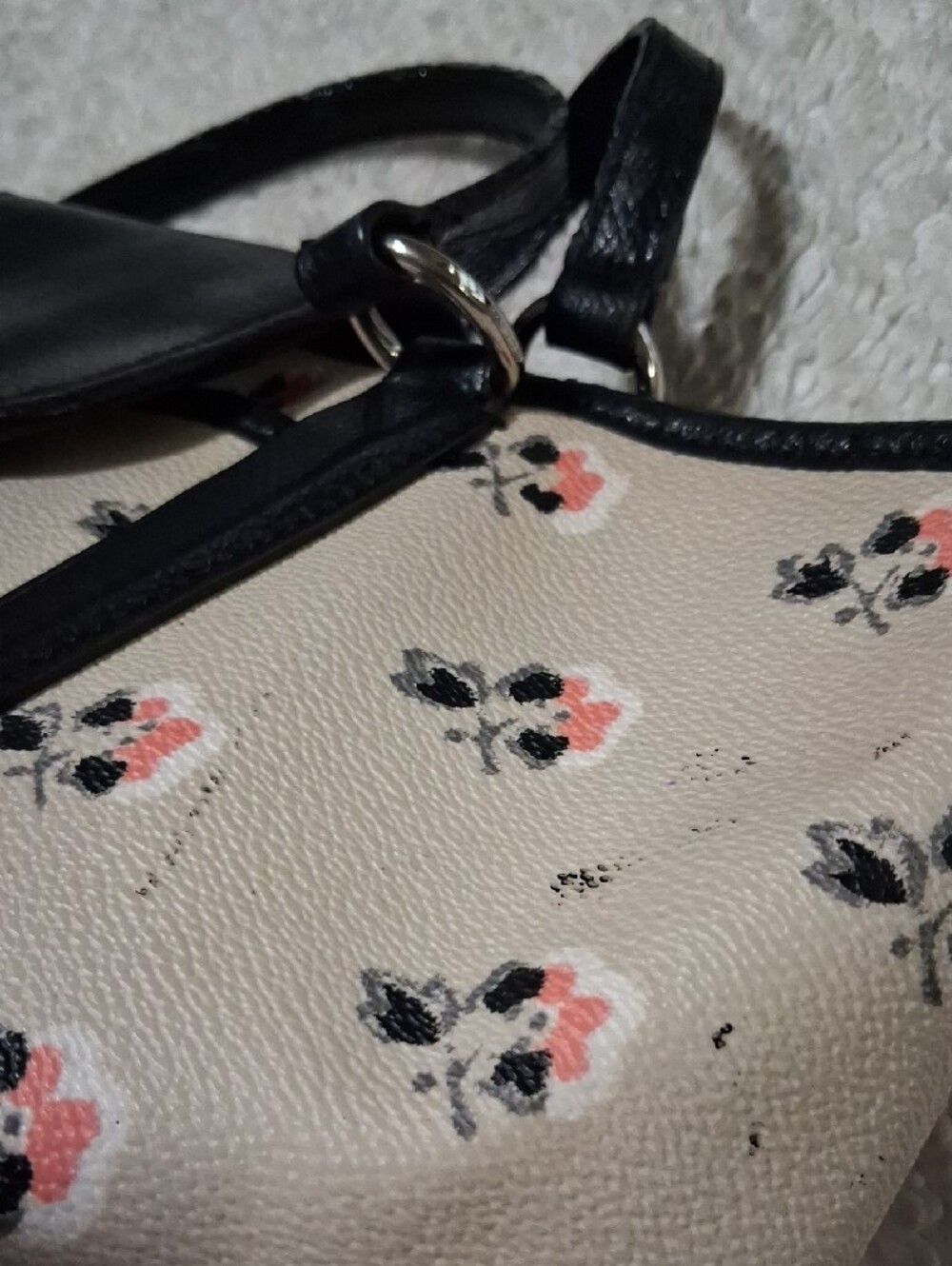 COACH Floral Print Tote Bag in Beige with Black Trim - Picture 9 of 14